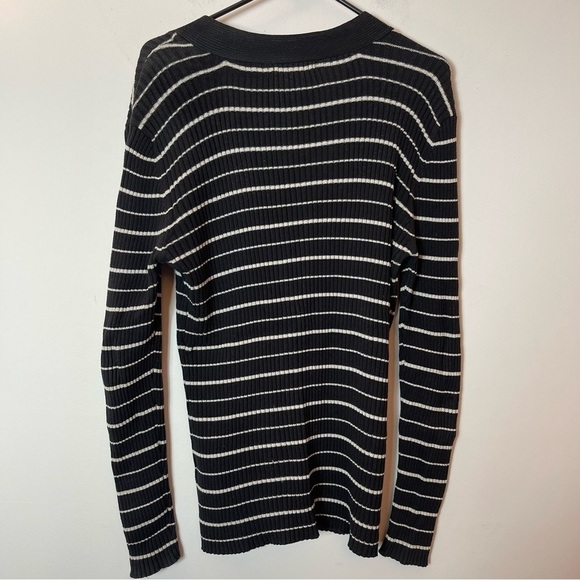 Basic Editions Strip V Neck Long Sleeve Sweater Sz L - Picture 4 of 10